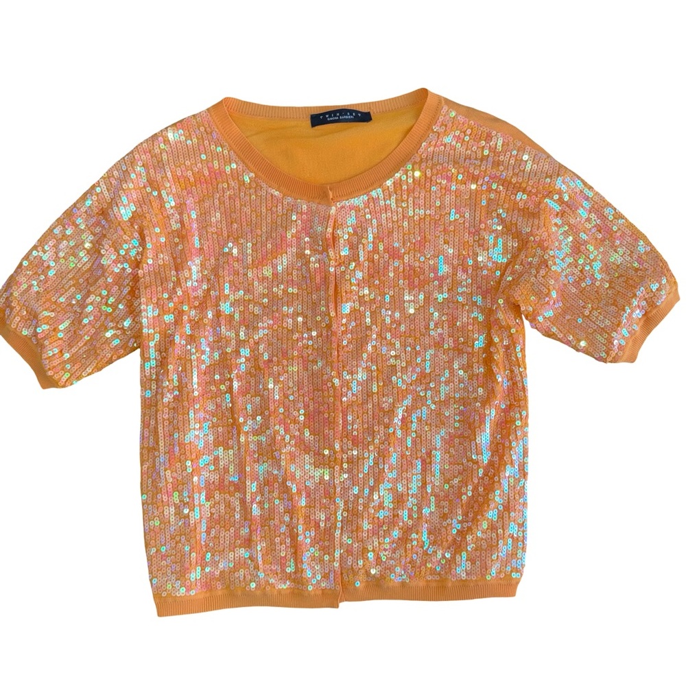 Twin-Set‎ Vibrant Orange Sequin Top Large